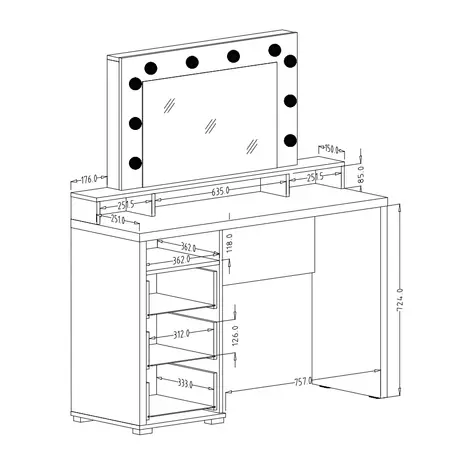 Buy Diva 49 Dressing Table with 3 Drawers and Mirror White, 3 from Furnituretta