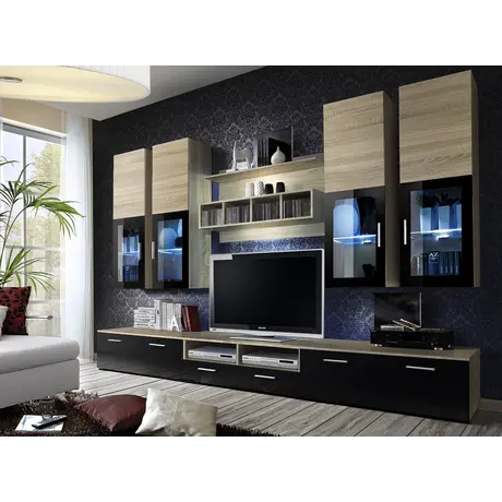 Buy Lyra Entertainment TV Unit Black Gloss and Oak Sonoma, Colour: Black Gloss/Oak Sonoma, Item Width: 300 from Furnituretta