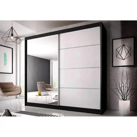 Buy Multi 35 Sliding Mirror Door Wardrobe Black Matt 183cm, Colour: Black Matt, Item Width: 183 from Furnituretta
