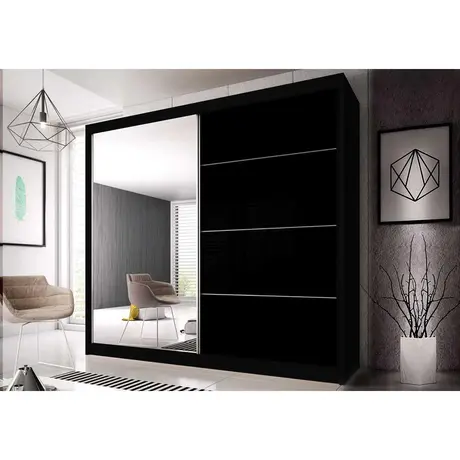 Buy Multi 31 Sliding Mirror Door Wardrobe 183cm, Colour: Black Matt, Item Width: 183 from Furnituretta