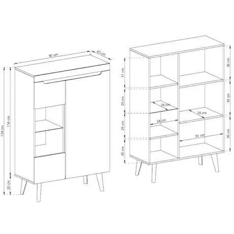 Buy Nordi Display Sideboard Cabinet, Colour: White Gloss, Item Width: 90, 3 from Furnituretta