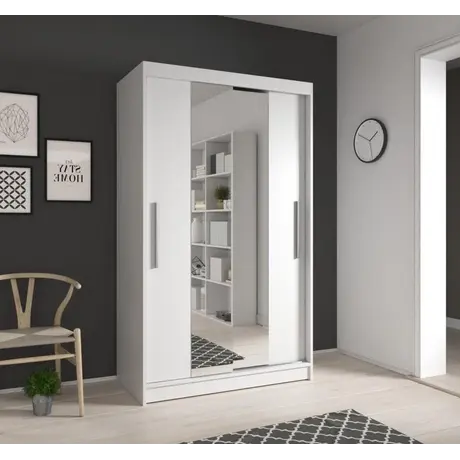 Buy Neomi 01 Sliding Door Wardrobe 120cm in White Matt, Colour: White Matt, Front Colour: White, Item Width: 120 from Furnituretta
