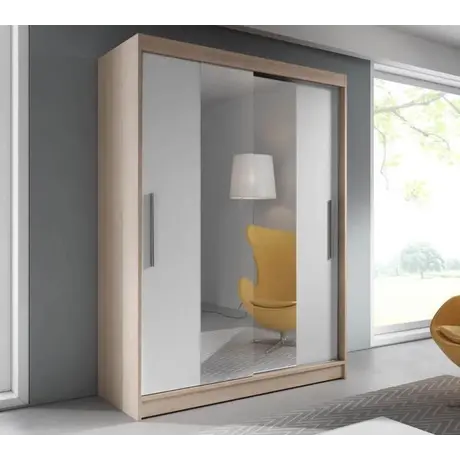 Buy Vista 01 Sliding Mirror Door Wardrobe 150cm in Sonoma Oak, Colour: Oak Sonoma, Front Colour: White, Item Width: 150 from Furnituretta
