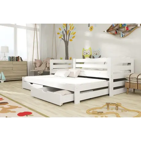 Buy Wooden Double Bed Kubus with Trundle and Storage, Colour: White Matt, Mattresses: Foam Mattresses from Furnituretta