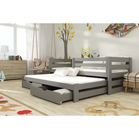 Buy Wooden Double Bed Kubus with Trundle and Storage, Colour: Graphite, Mattresses: Foam Mattresses from Furnituretta