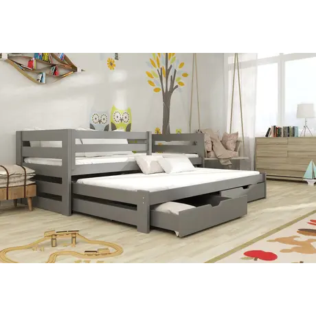 Buy Wooden Double Bed Kubus with Trundle and Storage, Colour: Graphite, Mattresses: Foam/Bonnell Mattresses from Furnituretta