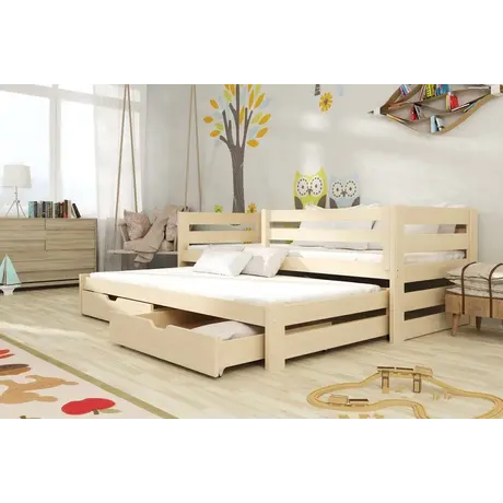 Buy Wooden Double Bed Kubus with Trundle and Storage, Colour: Pine, Mattresses: Foam Mattresses from Furnituretta