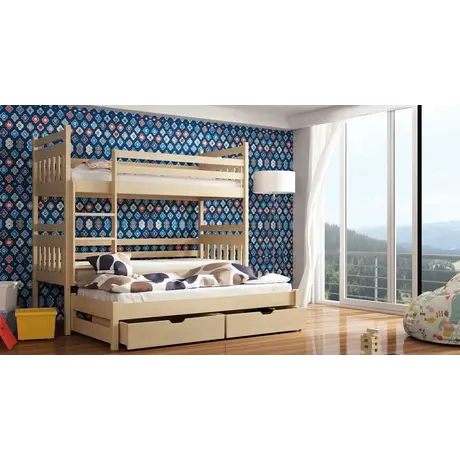 Buy Wooden Bunk Bed Seweryn with Trundle and Storage, Colour: Pine, Mattresses: Without Mattresses from Furnituretta