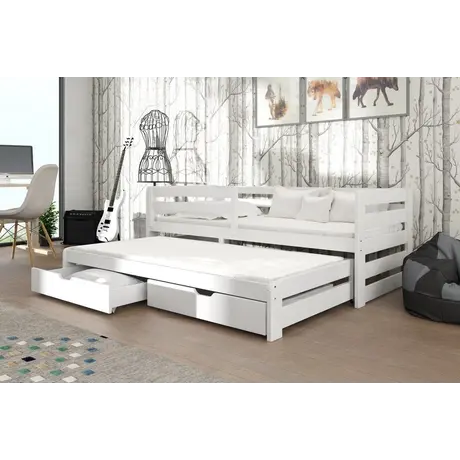 Buy Wooden Double Bed Senso with Trundle and Storage White Matt, Colour: White Matt, Mattresses: Foam Mattresses, 8 from Furnituretta