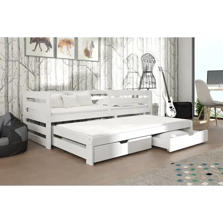 Buy Wooden Double Bed Senso with Trundle and Storage White Matt, Colour: White Matt, Mattresses: Foam/Bonnell Mattresses, 8 from Furnituretta
