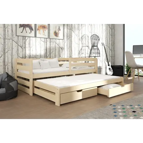 Buy Wooden Double Bed Senso with Trundle and Storage Pine, Colour: Pine, Mattresses: Without Mattresses, 7 from Furnituretta