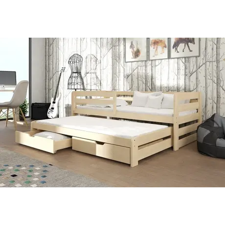Buy Wooden Double Bed Senso with Trundle and Storage Pine, Colour: Pine, Mattresses: Foam Mattresses, 8 from Furnituretta