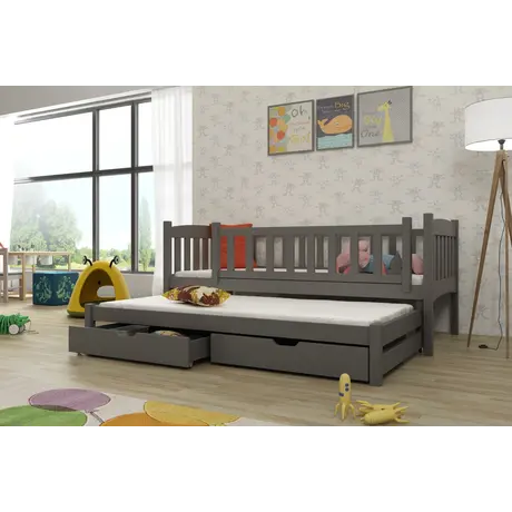 Buy Wooden Double Bed Amelka with Trundle and Storage, Colour: Graphite, Mattreses: Foam Mattresses, 7 from Furnituretta