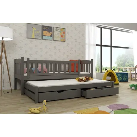 Buy Wooden Double Bed Amelka with Trundle and Storage, Colour: Graphite, Mattreses: Foam/Bonnell Mattresses, 8 from Furnituretta