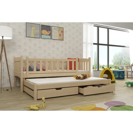 Buy Wooden Double Bed Amelka with Trundle and Storage, Colour: Pine, Mattreses: Foam/Bonnell Mattresses from Furnituretta