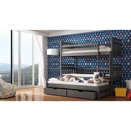 Buy Wooden Bunk Bed Seweryn with Trundle and Storage, Colour: Graphite, Mattresses: Foam Mattresses from Furnituretta