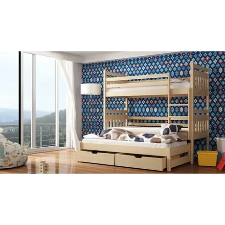 Buy Wooden Bunk Bed Seweryn with Trundle and Storage, Colour: Pine, Mattresses: Foam Mattresses from Furnituretta