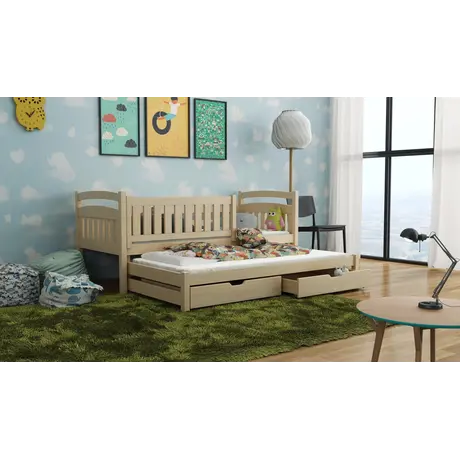 Buy Wooden Bed Galaxy with Trundle and Storage, Colour: Pine, Mattresses: Without Mattresses, 6 from Furnituretta