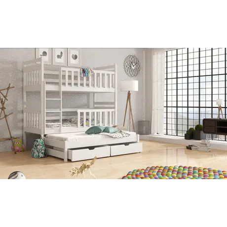 Buy Wooden Bunk Bed Klara with Trundle and Storage, Colour: White Matt, Mattresses: Without Mattresses from Furnituretta