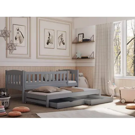 Buy Wooden Double Bed Amelka with Trundle and Storage, Colour: Grey Matt, Mattreses: Foam/Bonnell Mattresses from Furnituretta