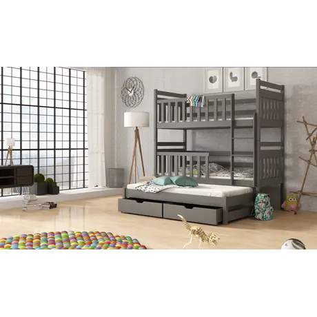 Buy Wooden Bunk Bed Klara with Trundle and Storage, Colour: Graphite, Mattresses: Foam Mattresses from Furnituretta