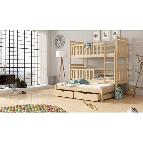 Buy Wooden Bunk Bed Klara with Trundle and Storage, Colour: Pine, Mattresses: Foam Mattresses from Furnituretta