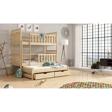 Buy Wooden Bunk Bed Klara with Trundle and Storage, Colour: Pine, Mattresses: Foam/Bonnell Mattresses from Furnituretta