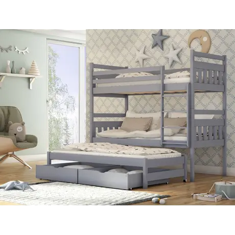 Buy Wooden Bunk Bed Seweryn with Trundle and Storage, Colour: Grey Matt, Mattresses: Foam Mattresses from Furnituretta
