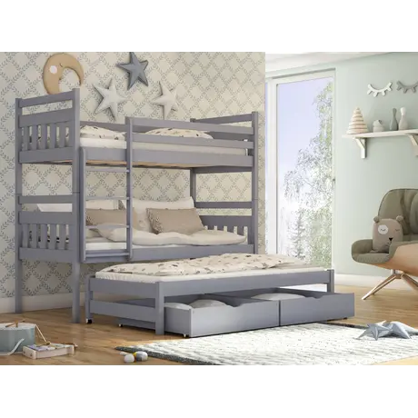 Buy Wooden Bunk Bed Seweryn with Trundle and Storage, Colour: Grey Matt, Mattresses: Without Mattresses from Furnituretta