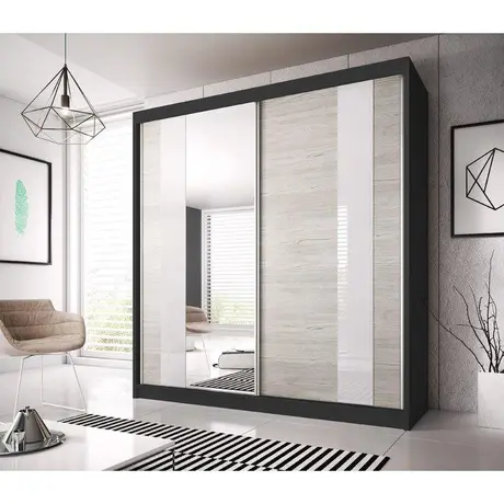 Buy Multi 32 Sliding Mirror Door Wardrobe 183cm, Colour: Black Matt, Item Width: 183 from Furnituretta