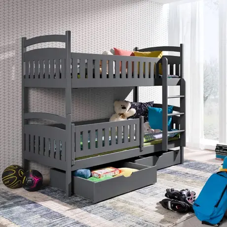 Buy Wooden Bunk Bed Ignas with Storage Graphite, Colour: Graphite, Mattresses: Without Mattresses, Ladder: Right from Furnituretta