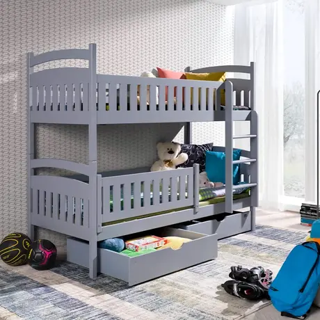 Buy Wooden Bunk Bed Ignas with Storage Grey Matt, Colour: Grey Matt, Mattresses: Foam/Bonnell Mattresses, Ladder: Right from Furnituretta