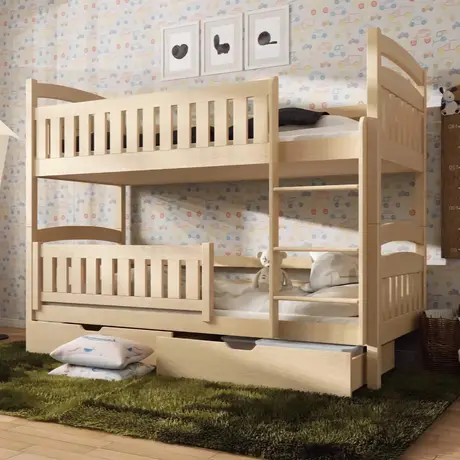 Buy Wooden Bunk Bed Ignas with Storage Pine, Colour: Pine, Mattresses: Foam Mattresses, Ladder: Right from Furnituretta