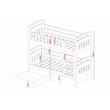 Buy Wooden Bunk Bed Ignas with Storage Grey Matt, Colour: Grey Matt, Mattresses: Foam/Bonnell Mattresses, Ladder: Right, 5 from Furnituretta