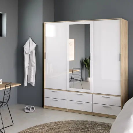 Buy Discover the 3-Door Wardrobe with 6 Practical Drawers, 6 from Furnituretta