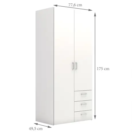 Buy Modern Wardrobe with 2 Doors and 3 Drawers, 10 from Furnituretta