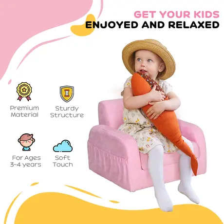 Buy Homcom 2 In 1 Kids Armchair Sofa Bed Fold Out Padded Wood Frame, 4 from Furnituretta