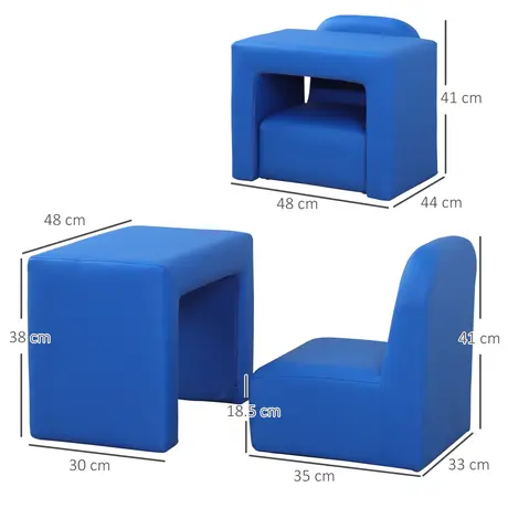 Buy Homcom 2 In 1 Toddler Sofa Chair for Game Relax Playroom, Blue, 3 from Furnituretta