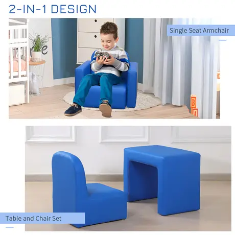 Buy Homcom 2 In 1 Toddler Sofa Chair for Game Relax Playroom, Blue, 7 from Furnituretta