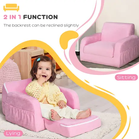 Buy Homcom 2 In 1 Kids Armchair Sofa Bed Fold Out Padded Wood Frame, 5 from Furnituretta