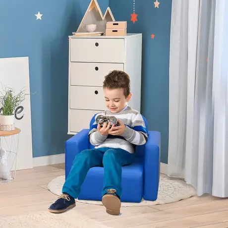 Buy Homcom 2 In 1 Toddler Sofa Chair for Game Relax Playroom, Blue, 2 from Furnituretta