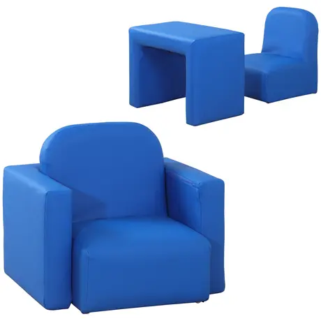 Buy Homcom 2 In 1 Toddler Sofa Chair for Game Relax Playroom, Blue from Furnituretta