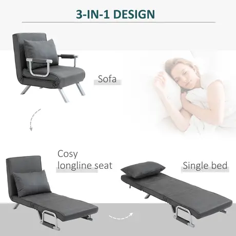Buy Homcom 2-In-1 Design Single Sofa Bed Sleeper, Foldable Armchair Dark Grey, 5 from Furnituretta