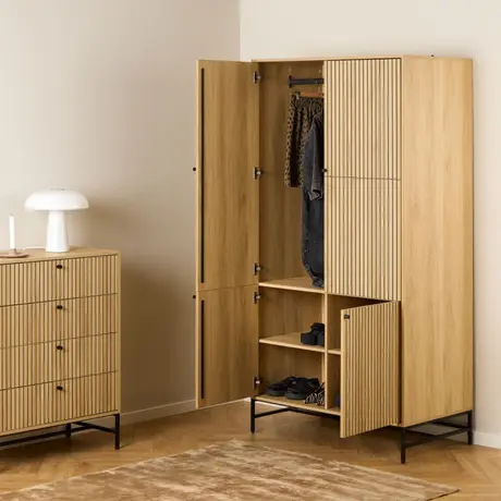 Buy Effortless Elegance: Albany 4-Door Wardrobe in Black & Oak, 4 from Furnituretta