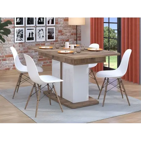 Buy Modern Extending Dining Table: White Gloss and Oak, 7 from Furnituretta