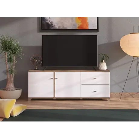 Buy March White Gloss & Warm Oak TV Unit - Modern Style, 4 from Furnituretta