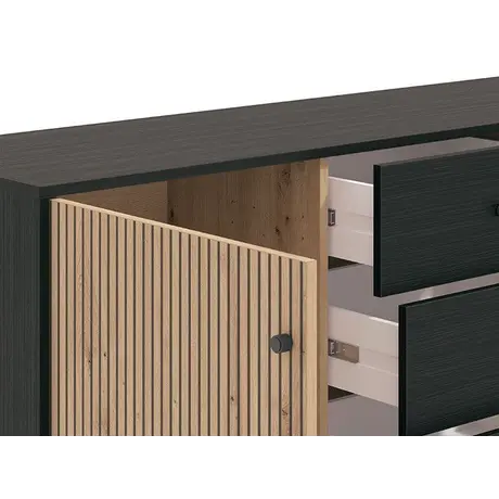 Buy Clacton Sideboard: Stylish Oak Effect with Black Accents, 3 from Furnituretta