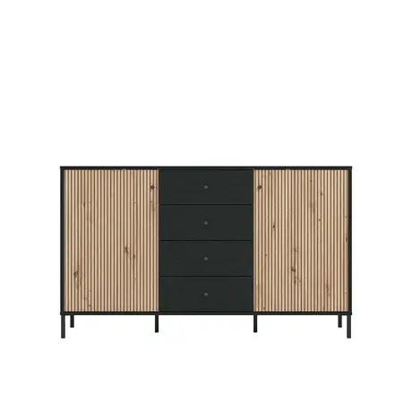 Buy Clacton Sideboard: Stylish Oak Effect with Black Accents, 2 from Furnituretta