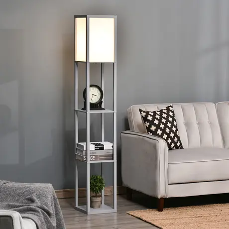 Buy Homcom 4-Tier Grey Floor Lamp with Shelf, Floor Light with Storage Shelf, 2 from Furnituretta