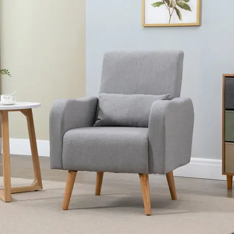 Buy Homcom Accent Chair, Linen-Touch Armchair with Wooden Frame, Grey, 2 from Furnituretta
